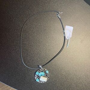 Elegant Silver color and Turquoise Pendant Necklace
